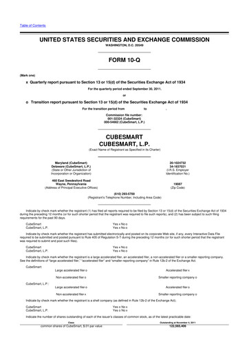 Thumbnail CubeSmart
 10-Q Quarterly Report FY2011 