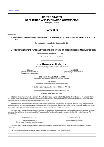 Vorschaubild Ionis Pharmaceuticals
 10-Q Quartalsbericht 2011 