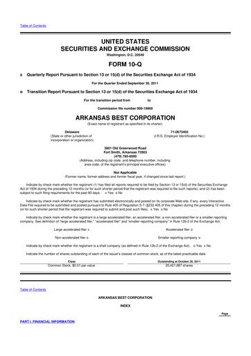 Thumbnail ArcBest 10-Q Quarterly Report FY2011 