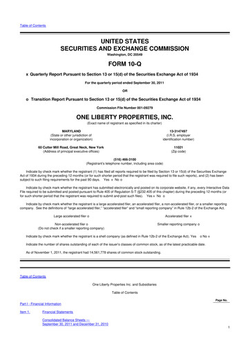 Thumbnail One Liberty Properties 10-Q Quarterly Report FY2011 