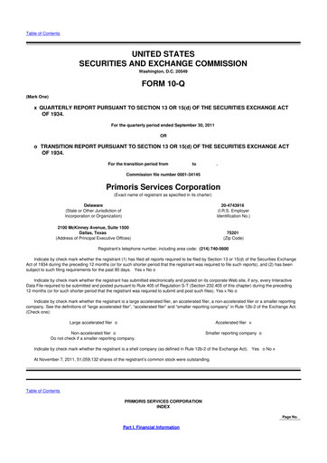 Vorschaubild Primoris Services Corporation
 10-Q Quartalsbericht 2011 