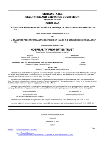Thumbnail Service Properties Trust 10-Q Quarterly Report FY2011 