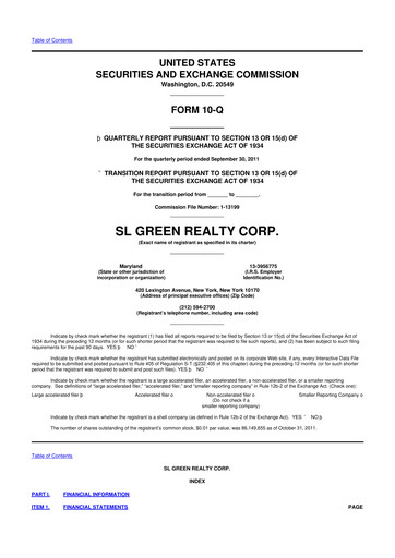 Thumbnail SL Green Realty
 10-Q Quarterly Report FY2011 