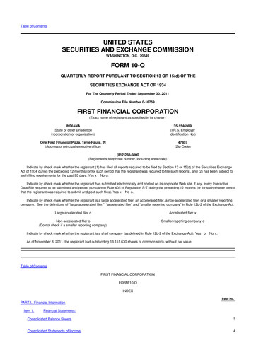 Thumbnail First Financial 10-Q Quarterly Report FY2011 