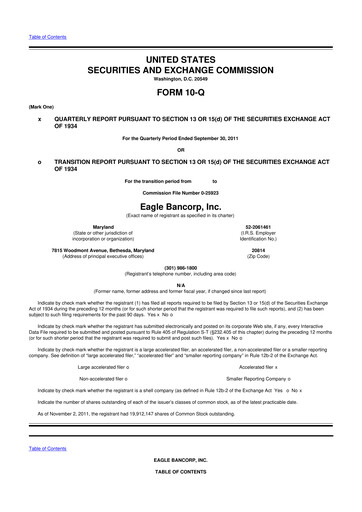 Thumbnail Eagle Bancorp 10-Q Quarterly Report FY2011 