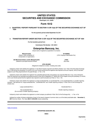 Thumbnail Enterprise Bancorp 10-Q Quarterly Report FY2011 