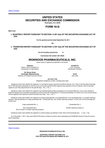 Thumbnail Ironwood Pharmaceuticals
 10-Q Quarterly Report FY2011 