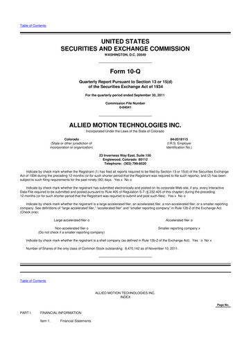 Thumbnail Allient 10-Q Quarterly Report FY2011 