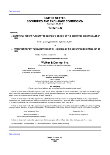 Thumbnail Walker & Dunlop

 10-Q Quarterly Report FY2011 