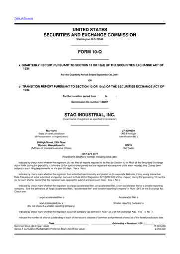 Thumbnail STAG Industrial 10-Q Quarterly Report FY2011 