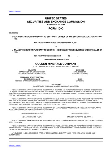 Miniature Golden Minerals
 10-Q Rapport trimestriel 2011 