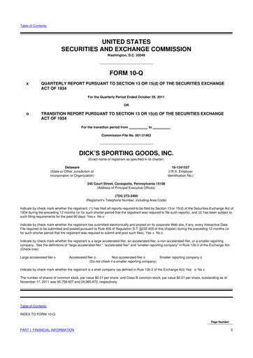 Thumbnail Dick's Sporting Goods
 10-Q Quarterly Report FY2011 