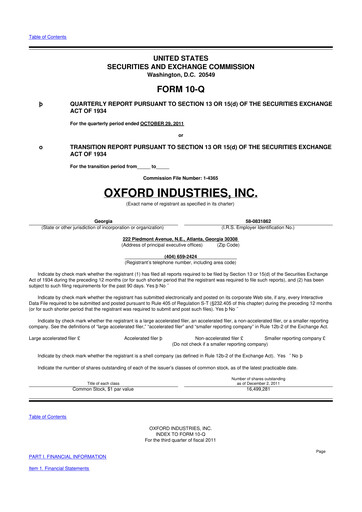 Thumbnail Oxford Industries
 10-Q Quarterly Report FY2011 