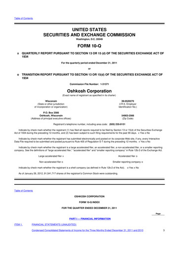 Thumbnail Oshkosh Corporation
 10-Q Quarterly Report FY2012 