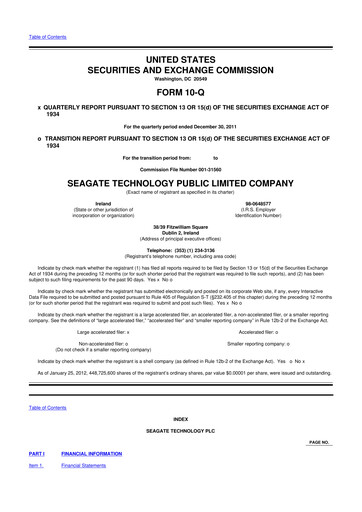 Thumbnail Seagate Technology 10-Q Quarterly Report FY2012 