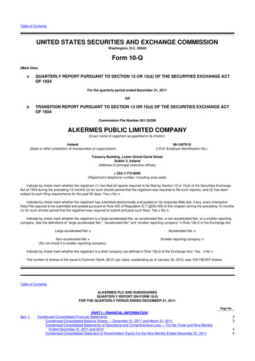 Thumbnail Alkermes 10-Q Quarterly Report FY2012 