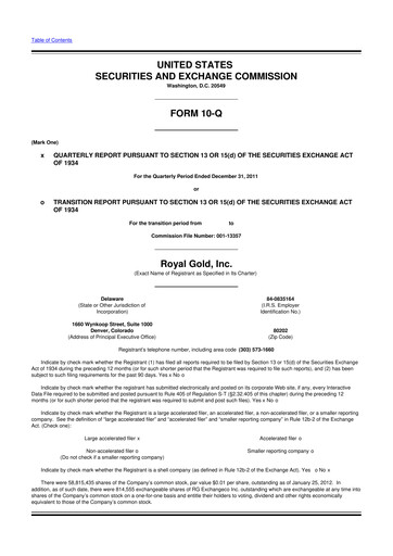 Vorschaubild Royal Gold
 10-Q Quartalsbericht 2012 