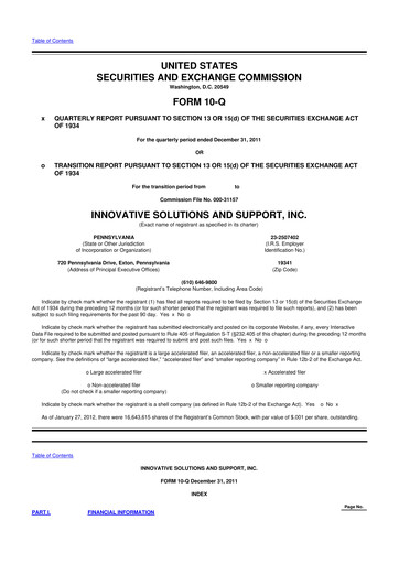 Thumbnail Innovative Solutions and Support 10-Q Quarterly Report FY2012 