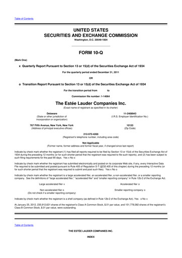 Miniature Estee Lauder 10-Q Rapport trimestriel 2012 