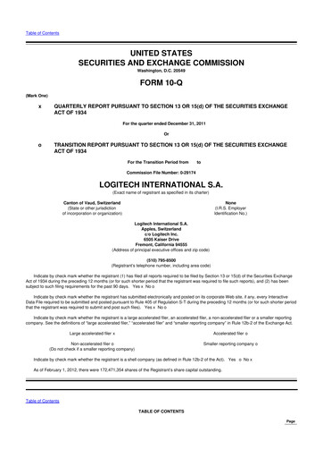 Miniature Logitech 10-Q Rapport trimestriel 2012 