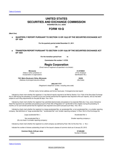 Thumbnail Regis Corporation
 10-Q Quarterly Report FY2012 