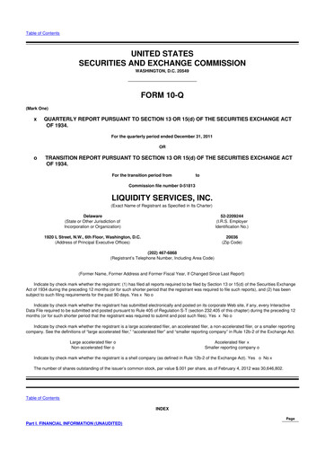 Miniature Liquidity Services
 10-Q Rapport trimestriel 2011 