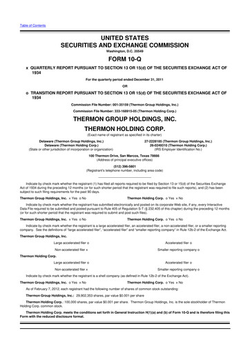 Miniature Thermon Group 10-Q Rapport trimestriel 2012 