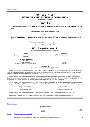 Miniature NGL Energy Partners
 10-Q Rapport trimestriel 2012 