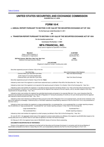 Thumbnail MFA Financial 10-K Annual Report 2011