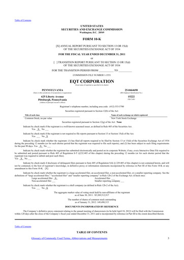 Thumbnail EQT Corporation
 10-K Annual Report 2011