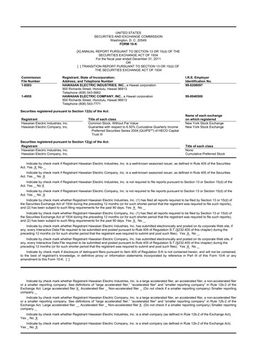 Thumbnail Hawaiian Electric Industries 10-K Annual Report 2011