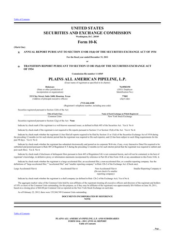 Miniature Plains All American Pipeline 10-K Rapport annuel 2011