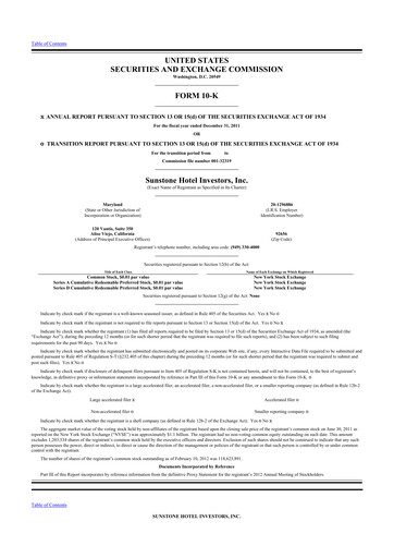 Thumbnail Sunstone Hotel Investors
 10-K Annual Report 2011