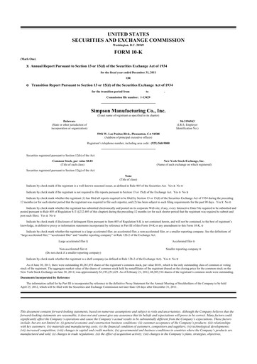 Thumbnail Simpson Manufacturing Company
 10-K Annual Report 2011