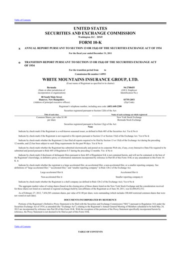Thumbnail White Mountains Insurance Group 10-K Annual Report 2011