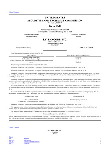 Thumbnail Stock Yards Bancorp 10-K Annual Report 2011