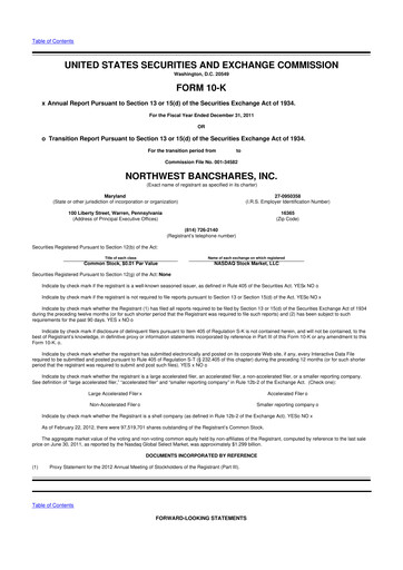 Thumbnail Northwest Bancshares
 10-K Annual Report 2011