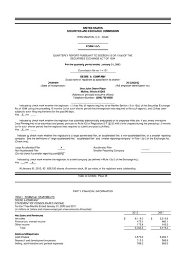 Thumbnail Deere & Company (John Deere) 10-Q Quarterly Report FY2012 