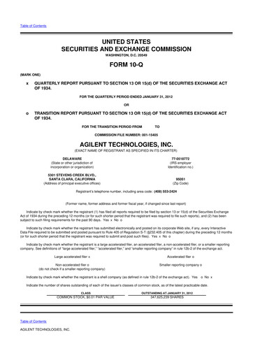 Vorschaubild Agilent Technologies 10-Q Quartalsbericht 2011 