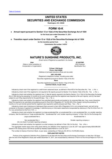 Thumbnail Nature's Sunshine Products 10-K Annual Report 2011