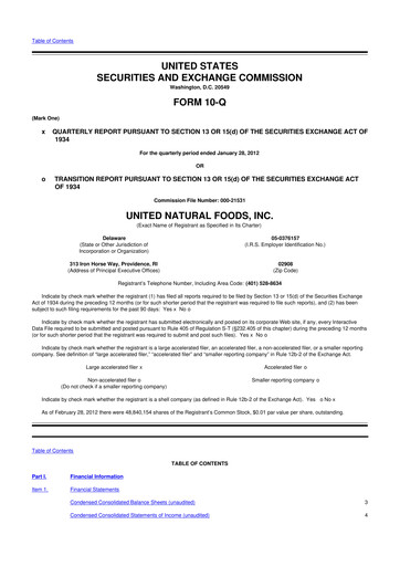 Thumbnail United Natural Foods
 10-Q Quarterly Report FY2012 