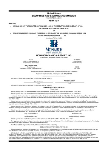 Thumbnail Monarch Casino & Resort 10-K Annual Report 2011