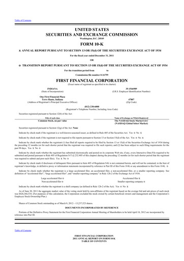 Thumbnail First Financial 10-K Annual Report 2011