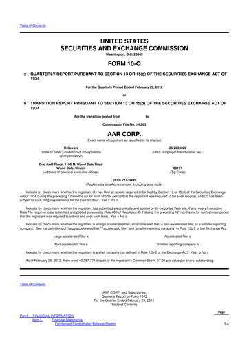 Thumbnail AAR 10-Q Quarterly Report FY2012 