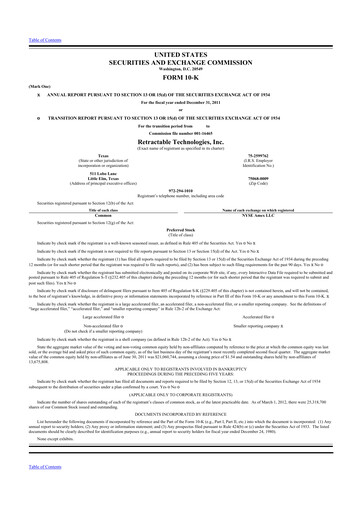 Thumbnail Retractable Technologies 10-K Annual Report 2011