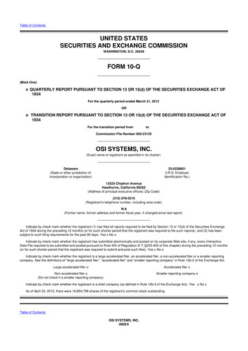 Thumbnail OSI Systems
 10-Q Quarterly Report FY2012 