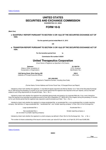 Thumbnail United Therapeutics 10-Q Quarterly Report FY2012 