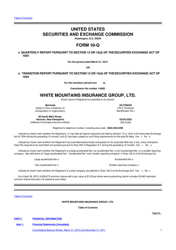 Miniature White Mountains Insurance Group 10-Q Rapport trimestriel 2012 