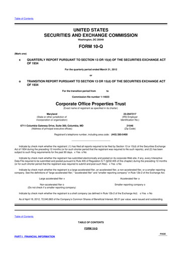 Thumbnail COPT Defense Properties 10-Q Quarterly Report FY2012 