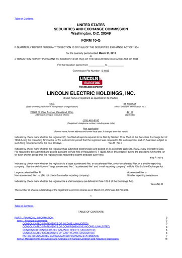Thumbnail Lincoln Electric
 10-Q Quarterly Report FY2012 